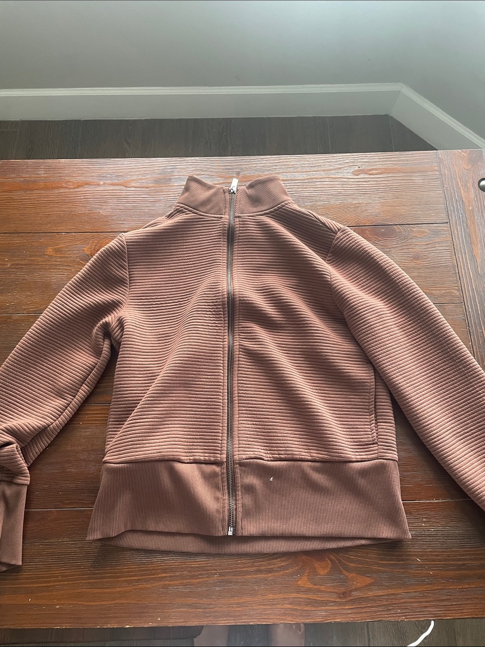Everyday Ribbed Full-Zip Bomber Jacket in Brown